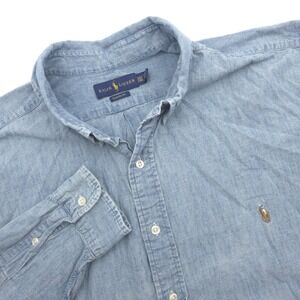 Ralph Lauren Shirt 2XLT Tall Blue Denim Classic Fit Button‎ Down L/S Flesh Pony